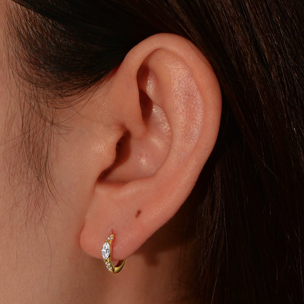 S925 Sterling Silver Luxury Diamond-Set Circle Earrings with a High-End Feel, Fashionable Retro Light Luxury Marquise Zircon Earrings