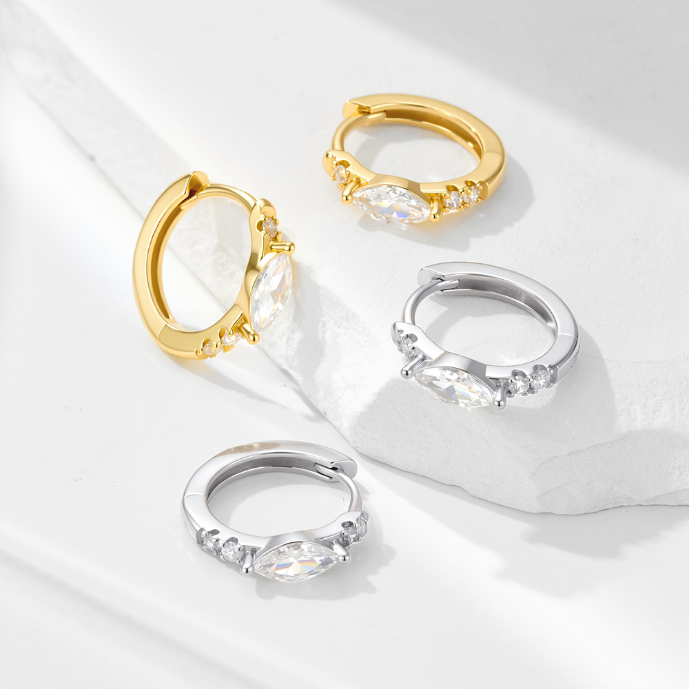 S925 Sterling Silver Luxury Diamond-Set Circle Earrings with a High-End Feel, Fashionable Retro Light Luxury Marquise Zircon Earrings