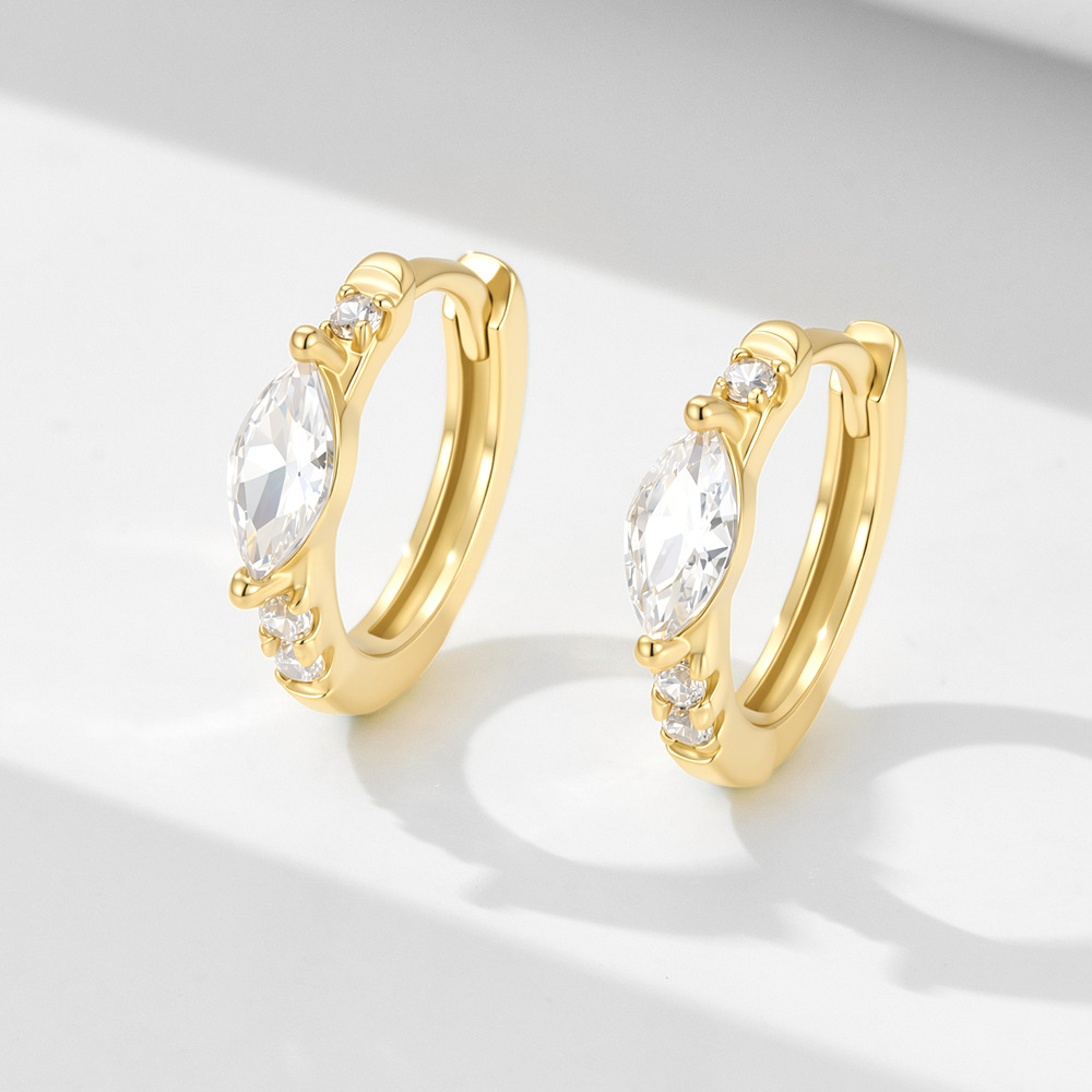 S925 Sterling Silver Luxury Diamond-Set Circle Earrings with a High-End Feel, Fashionable Retro Light Luxury Marquise Zircon Earrings