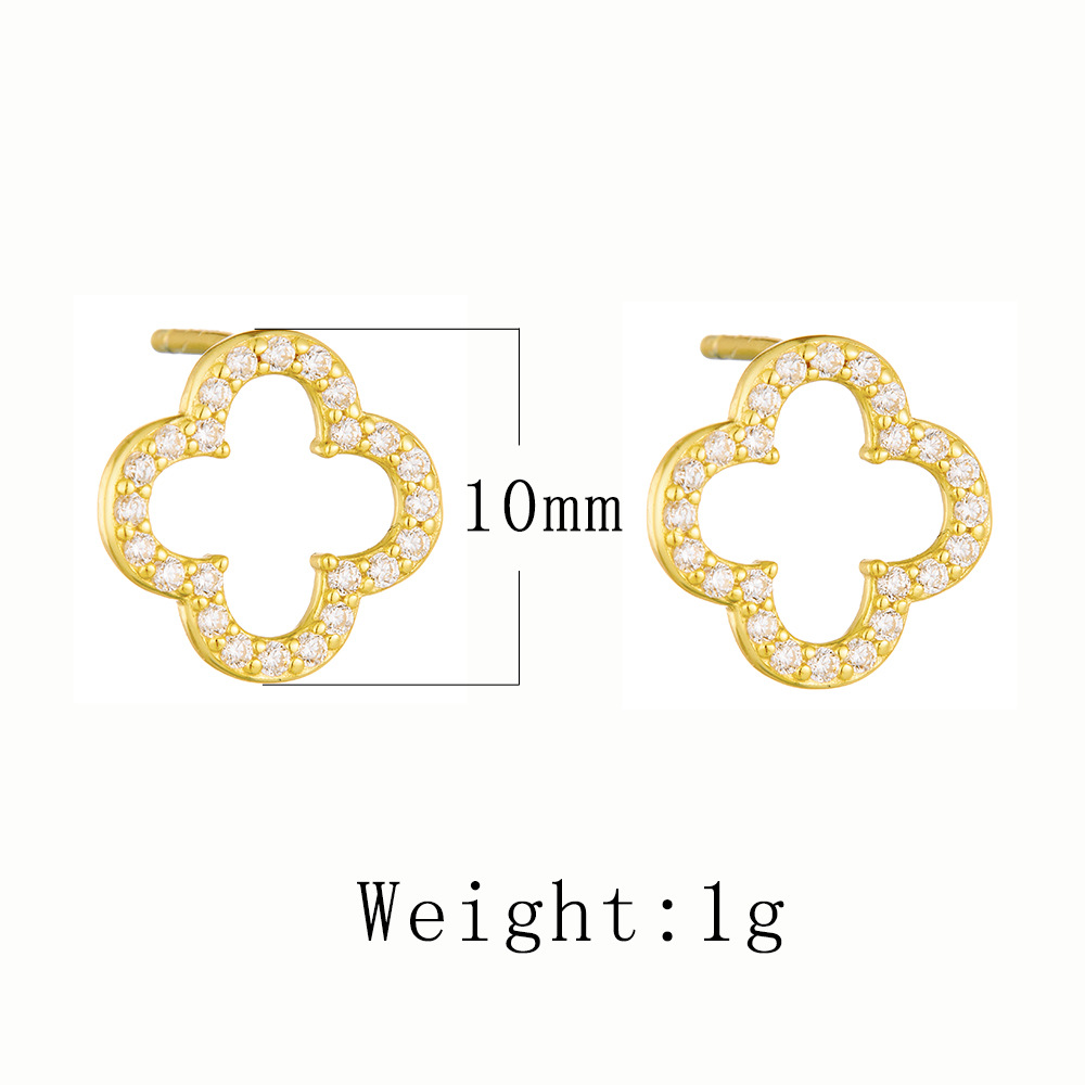 European and American style four-leaf clover stud earrings, 925 sterling silver, full diamond, simple hollow earrings, unique, fashionable and high-end earrings.