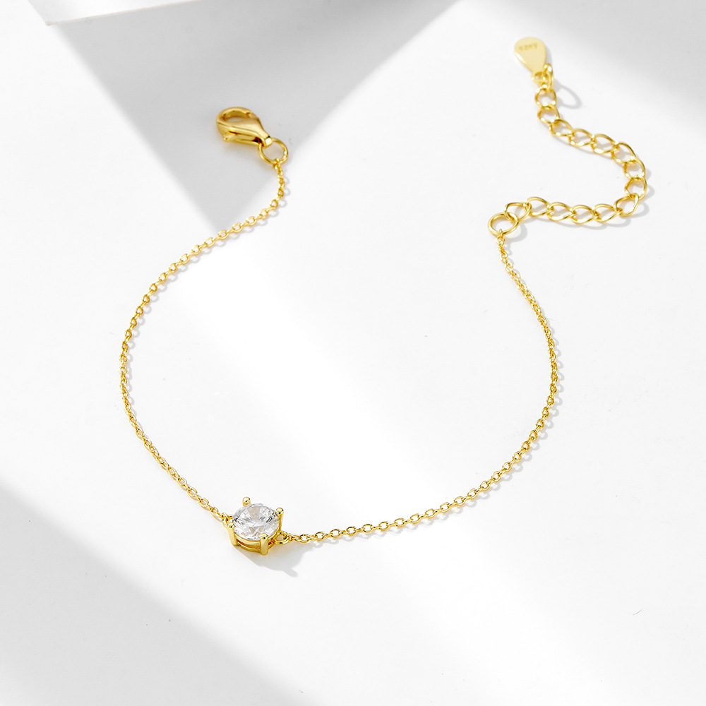 S925 Sterling Silver Everyday Basic Single Diamond Bracelet, European and American Style, Niche Design, Light Luxury, Versatile Jewelry for Layering