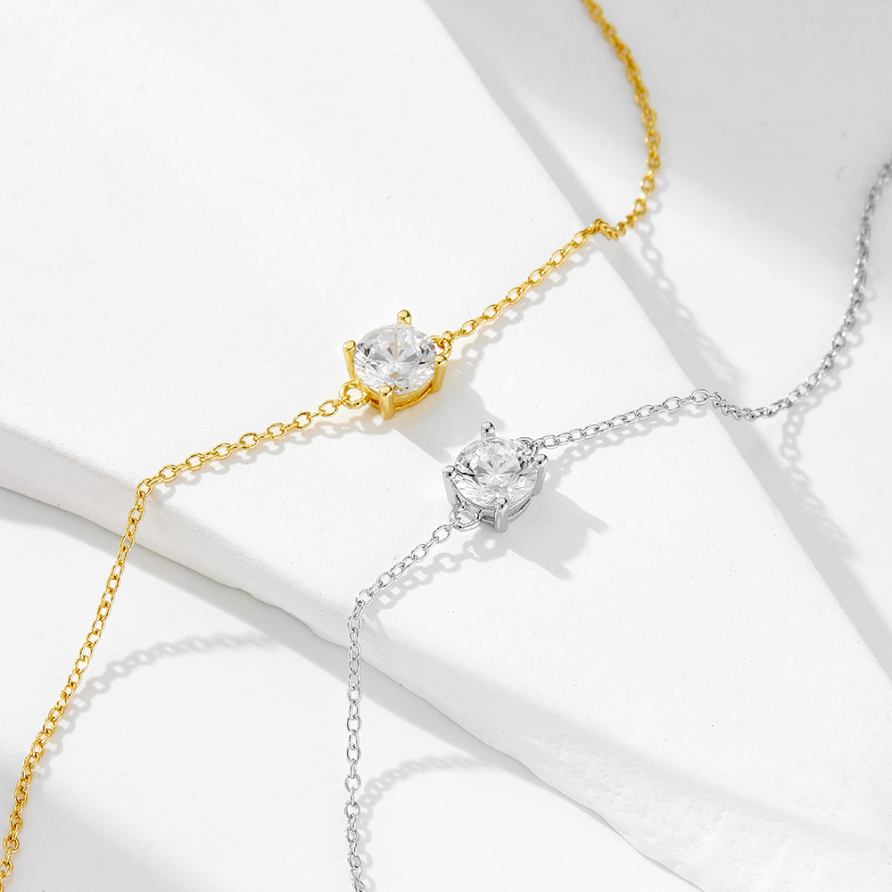 S925 Sterling Silver Everyday Basic Single Diamond Bracelet, European and American Style, Niche Design, Light Luxury, Versatile Jewelry for Layering
