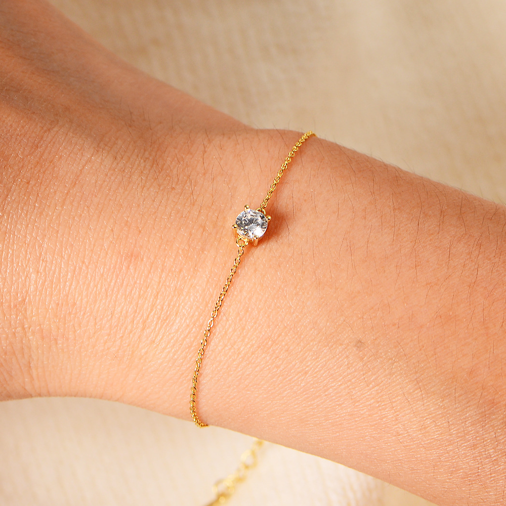 S925 Sterling Silver Everyday Basic Single Diamond Bracelet, European and American Style, Niche Design, Light Luxury, Versatile Jewelry for Layering
