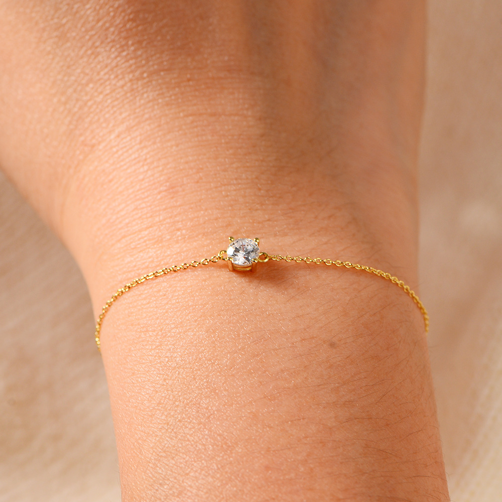 S925 Sterling Silver Everyday Basic Single Diamond Bracelet, European and American Style, Niche Design, Light Luxury, Versatile Jewelry for Layering