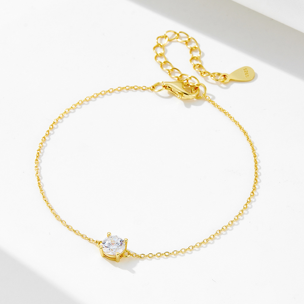 S925 Sterling Silver Everyday Basic Single Diamond Bracelet, European and American Style, Niche Design, Light Luxury, Versatile Jewelry for Layering