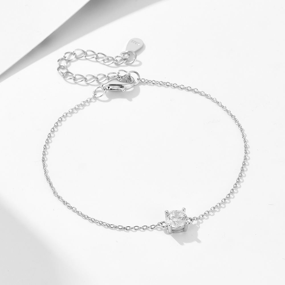 S925 Sterling Silver Everyday Basic Single Diamond Bracelet, European and American Style, Niche Design, Light Luxury, Versatile Jewelry for Layering