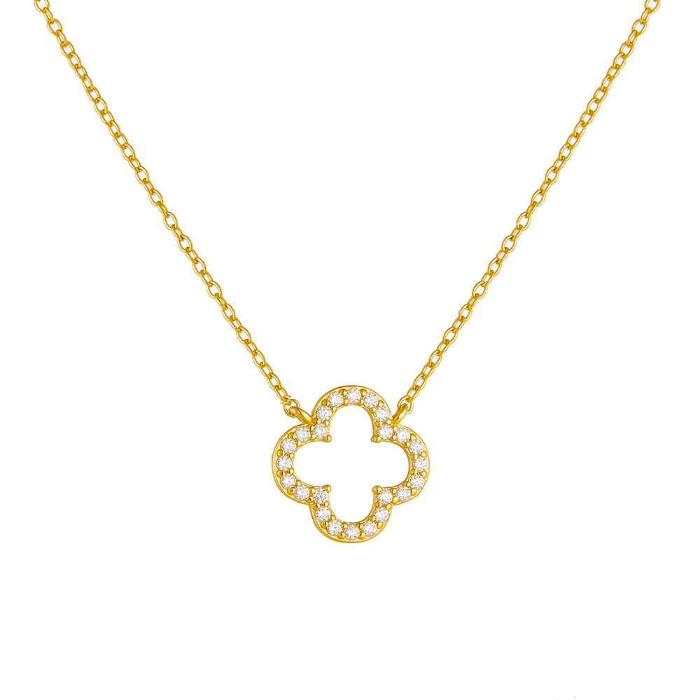 S925 Sterling Silver Fashionable and Elegant Hollow Out Diamond-Studded Four-Leaf Clover Necklace for Women, High-End European and American Style Pendant Choker Chain