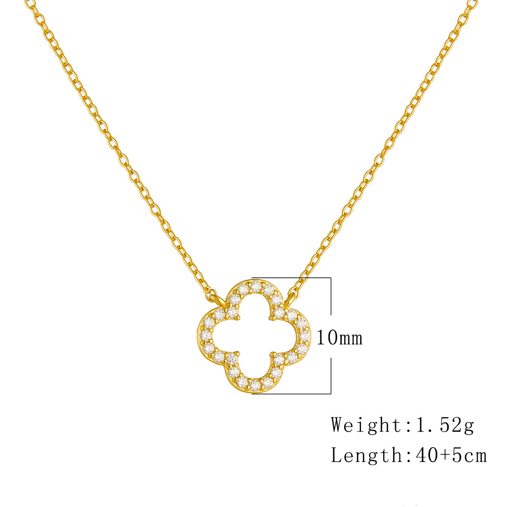 S925 Sterling Silver Fashionable and Elegant Hollow Out Diamond-Studded Four-Leaf Clover Necklace for Women, High-End European and American Style Pendant Choker Chain
