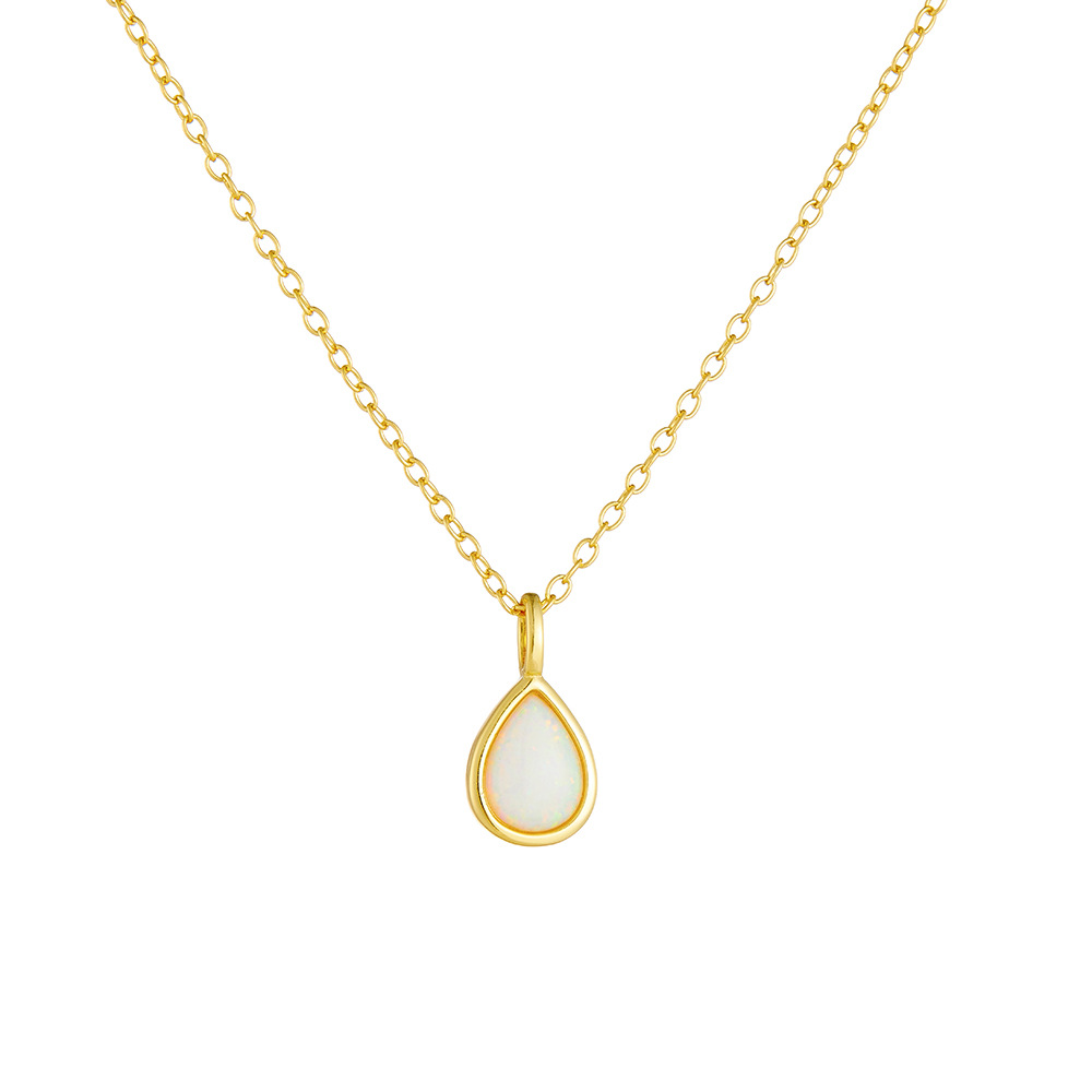 S925 Sterling Silver Geometric Pear-Shaped Opal Necklace, European and American Luxury, Ins Style, High-End, Simple Teardrop Pendant, Clavicle Chain