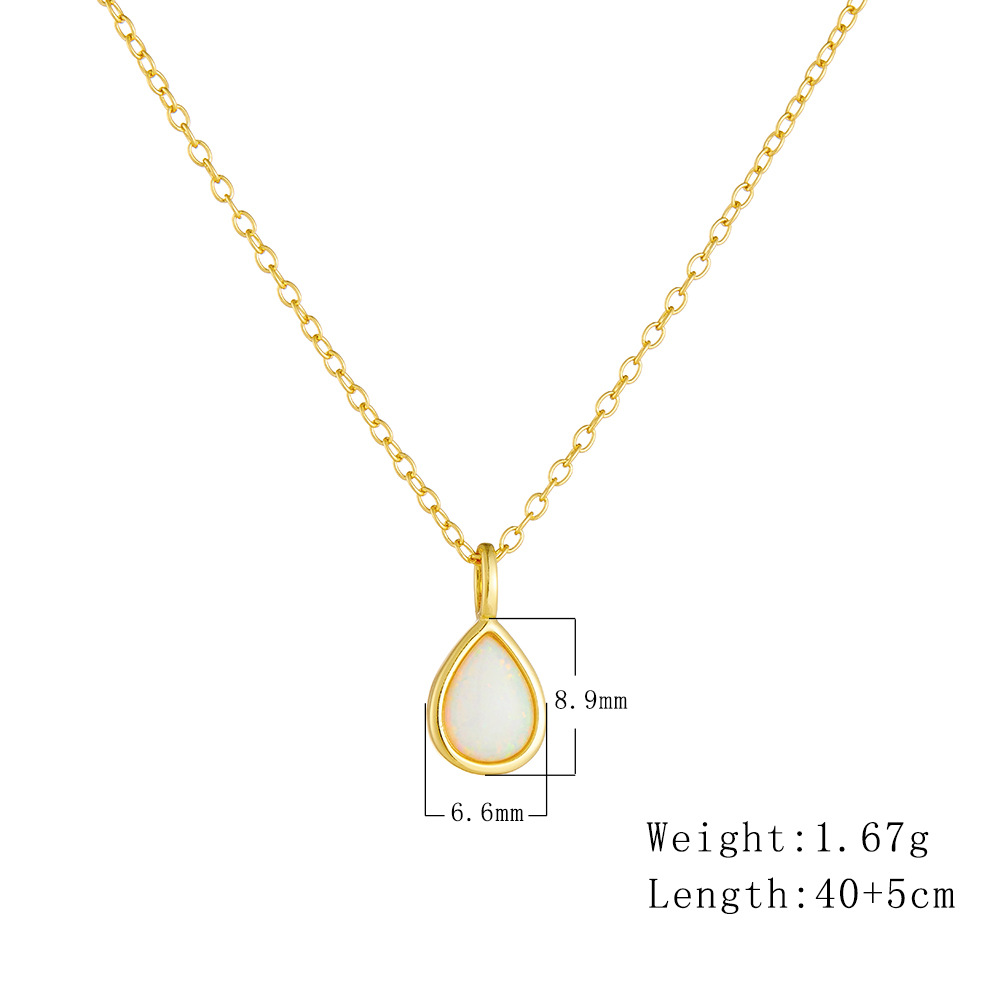 S925 Sterling Silver Geometric Pear-Shaped Opal Necklace, European and American Luxury, Ins Style, High-End, Simple Teardrop Pendant, Clavicle Chain