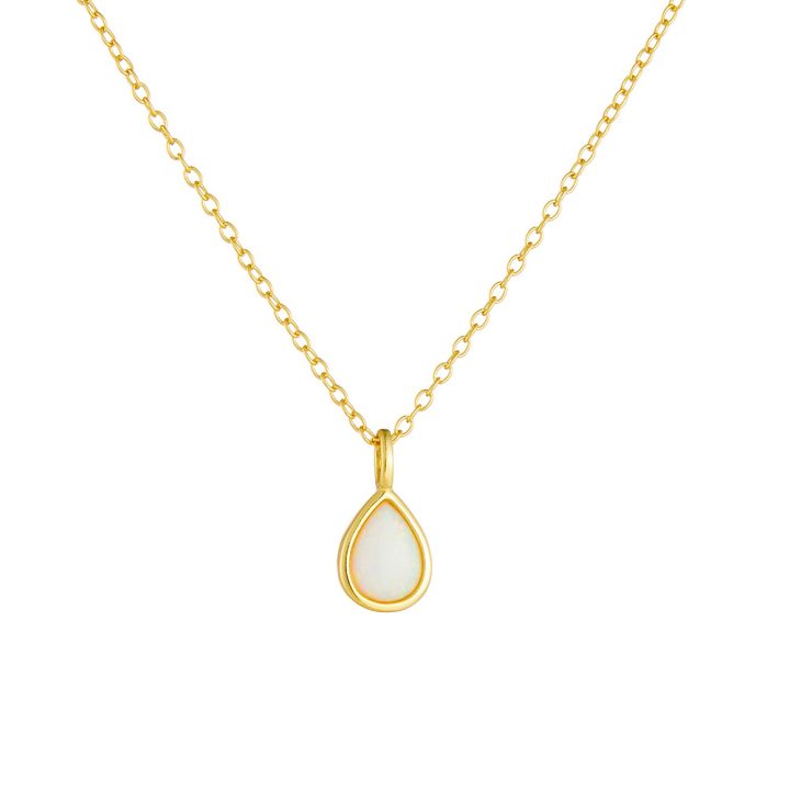 S925 Sterling Silver Geometric Pear-Shaped Opal Necklace, European and American Luxury, Ins Style, High-End, Simple Teardrop Pendant, Clavicle Chain