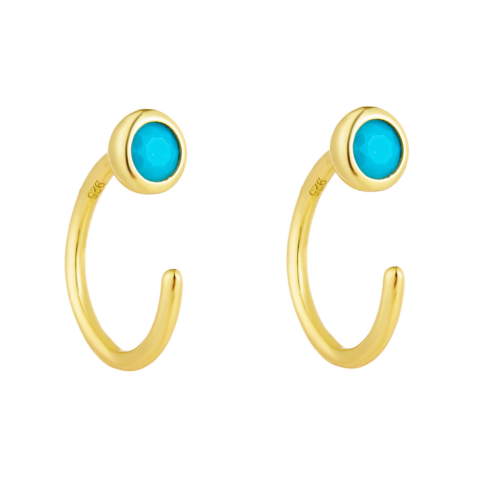 S925 Sterling Silver C-Shaped Turquoise Stud Earrings - European and American Luxury, Trendy, Niche, Simple Pierced Earrings