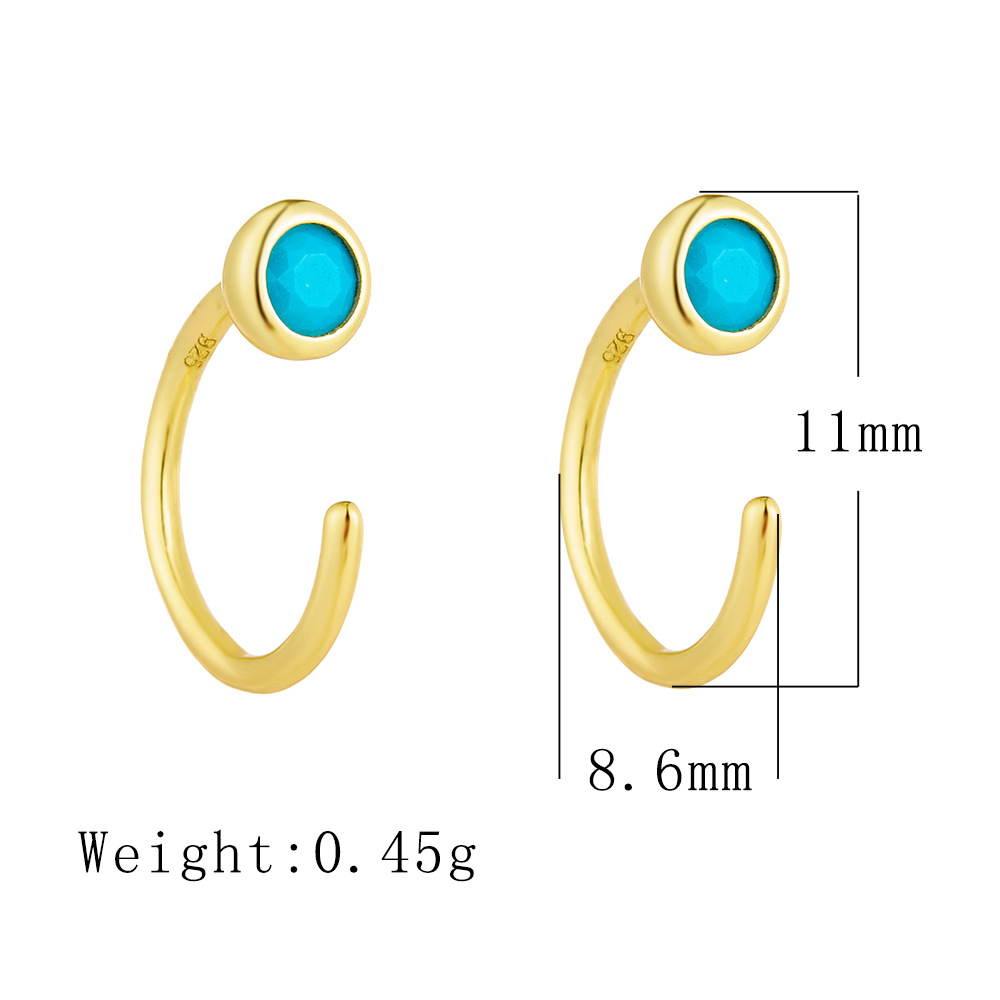S925 Sterling Silver C-Shaped Turquoise Stud Earrings - European and American Luxury, Trendy, Niche, Simple Pierced Earrings