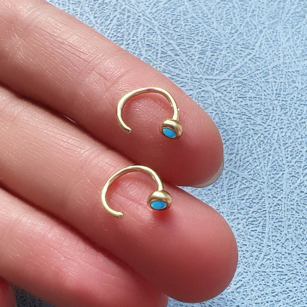 S925 Sterling Silver C-Shaped Turquoise Stud Earrings - European and American Luxury, Trendy, Niche, Simple Pierced Earrings