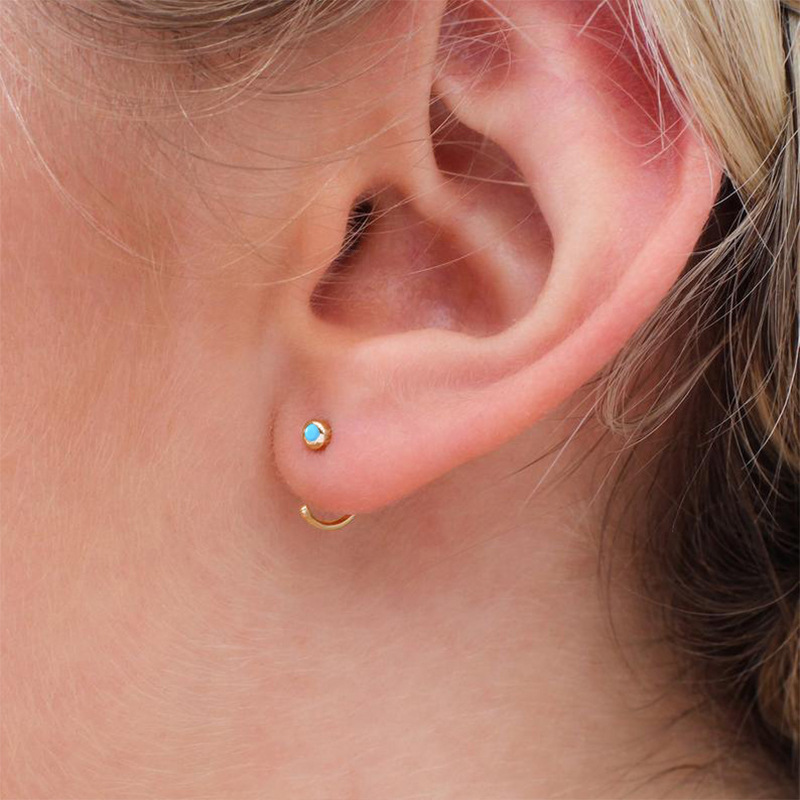 S925 Sterling Silver C-Shaped Turquoise Stud Earrings - European and American Luxury, Trendy, Niche, Simple Pierced Earrings