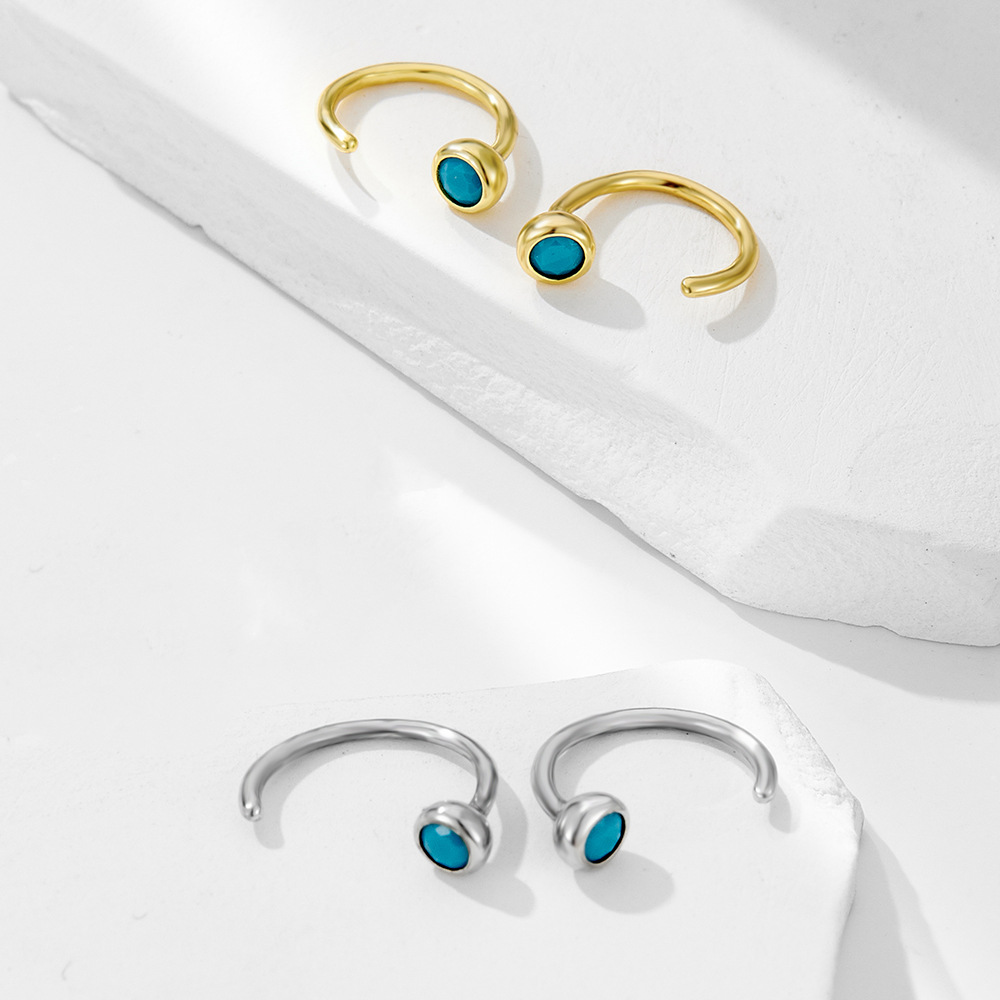 S925 Sterling Silver C-Shaped Turquoise Stud Earrings - European and American Luxury, Trendy, Niche, Simple Pierced Earrings