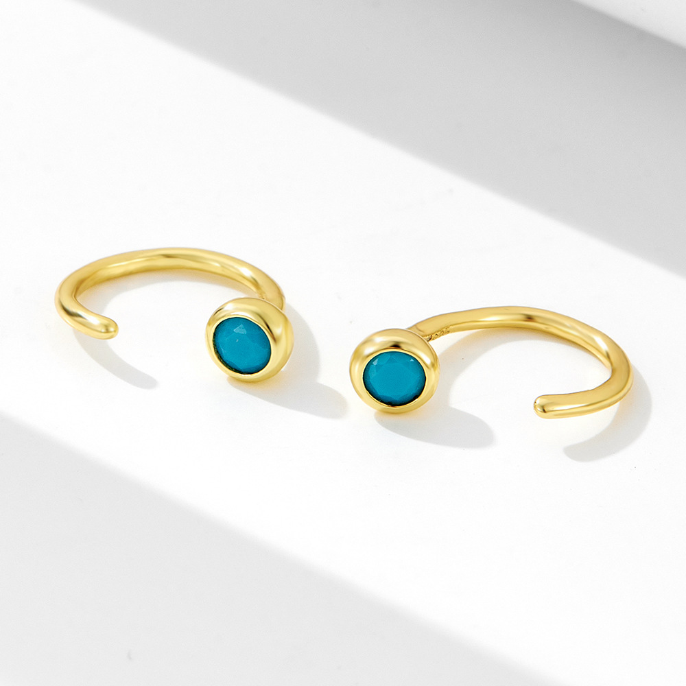 S925 Sterling Silver C-Shaped Turquoise Stud Earrings - European and American Luxury, Trendy, Niche, Simple Pierced Earrings
