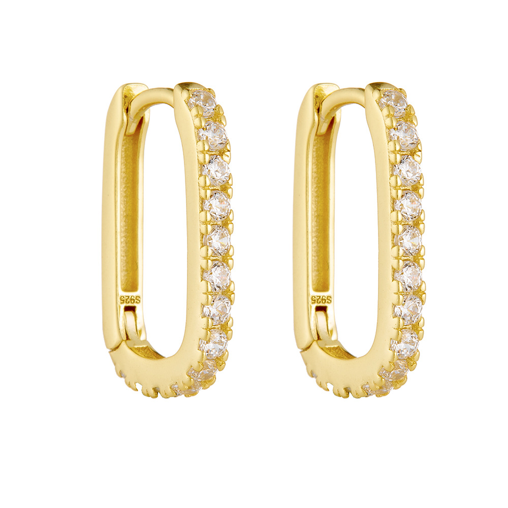 New European and American style S925 sterling silver oval zircon hoop earrings for women, high-end fashion and unique earrings.