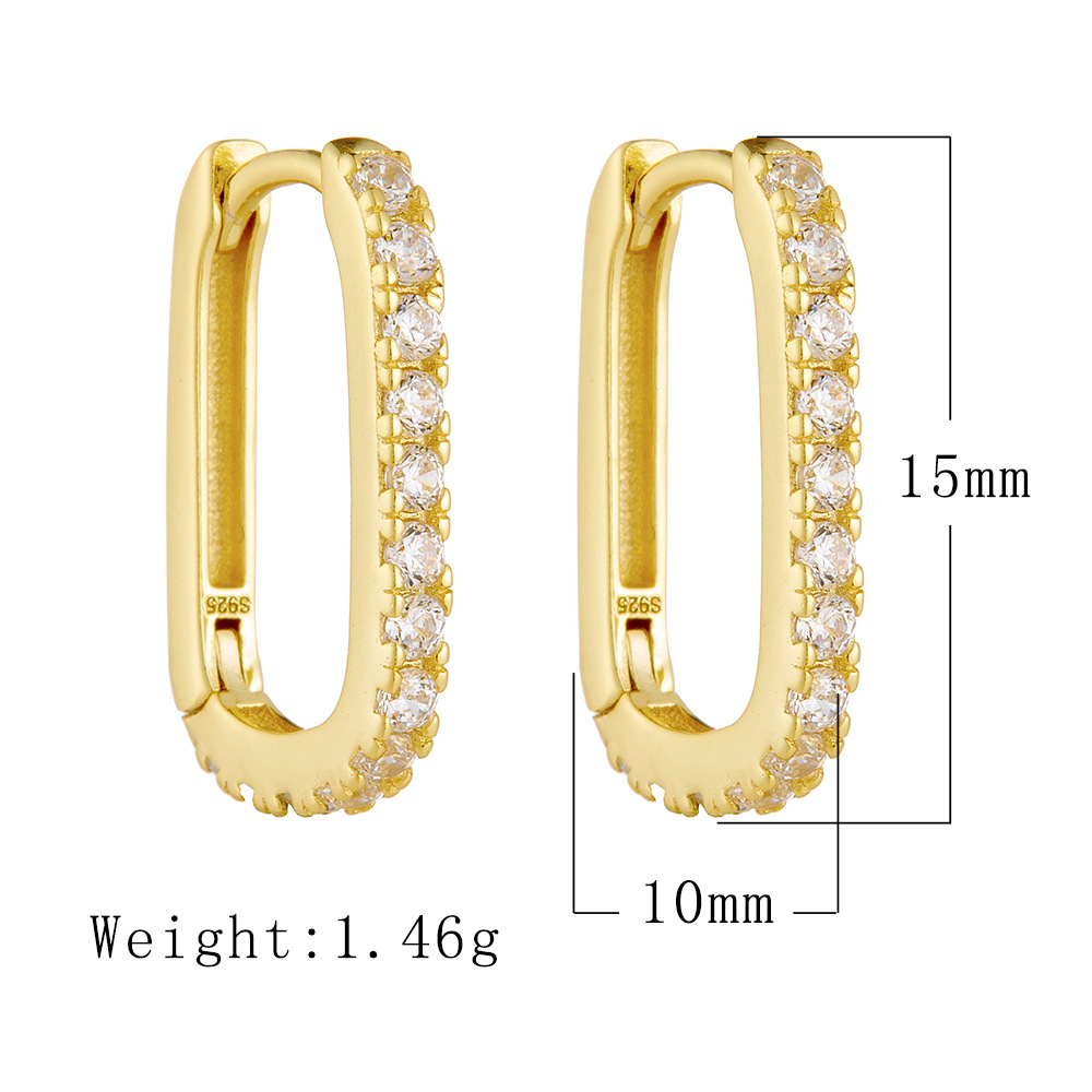 New European and American style S925 sterling silver oval zircon hoop earrings for women, high-end fashion and unique earrings.
