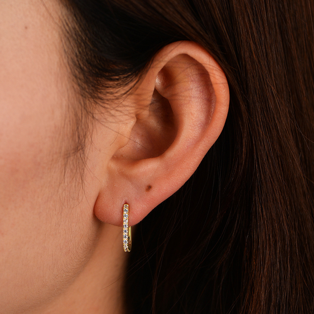 New European and American style S925 sterling silver oval zircon hoop earrings for women, high-end fashion and unique earrings.