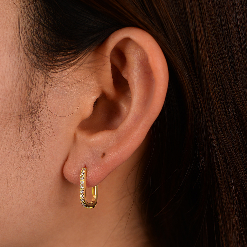 New European and American style S925 sterling silver oval zircon hoop earrings for women, high-end fashion and unique earrings.