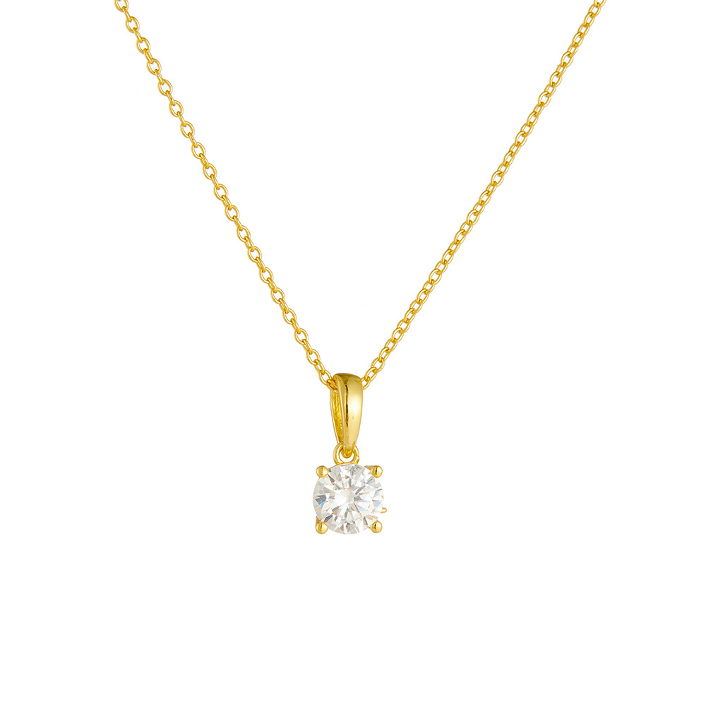 925 Sterling Silver Four-Prong Round Zircon Necklace, High-End Luxury Minimalist Style, European and American Ins Style, Exquisite and Simple Clavicle Chain