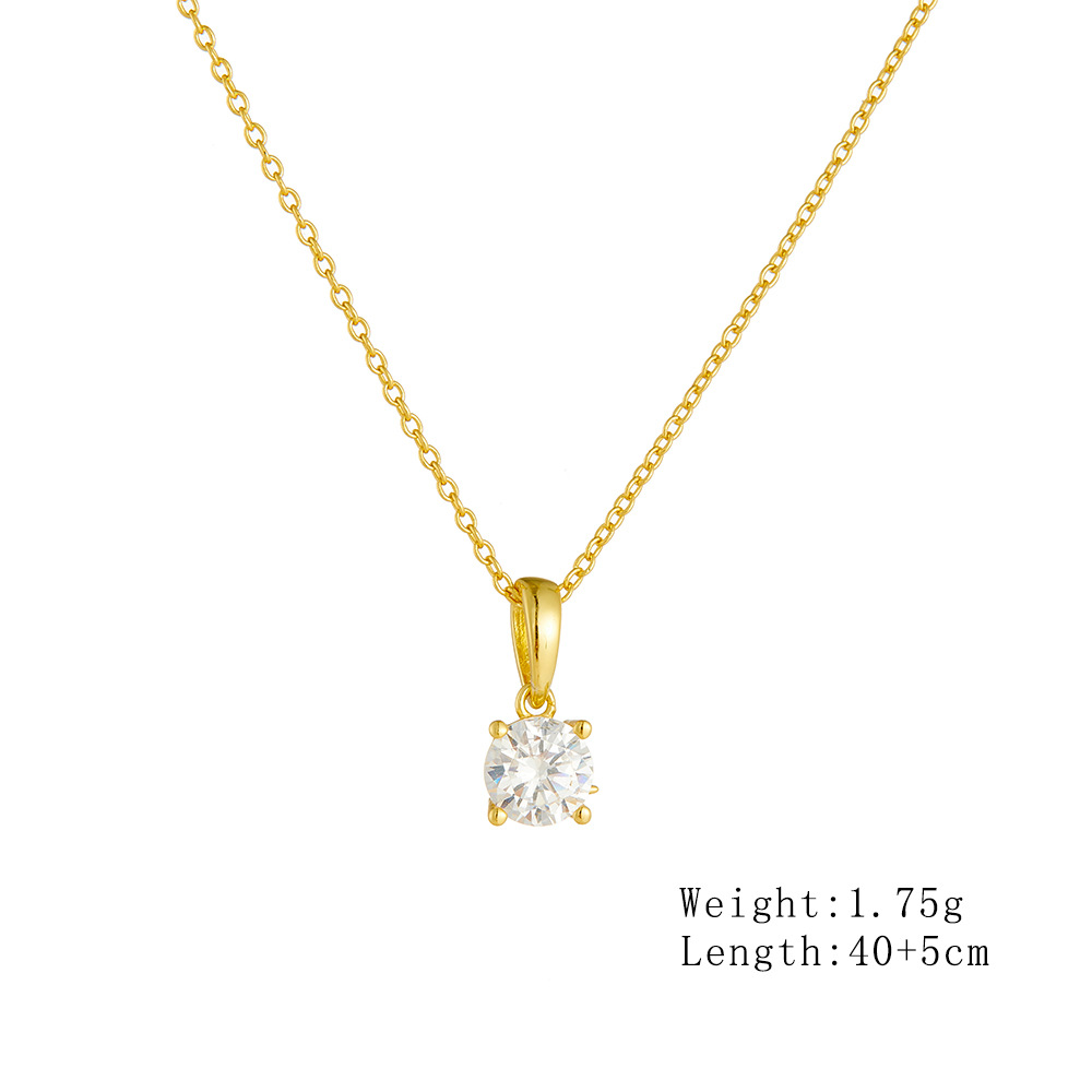 925 Sterling Silver Four-Prong Round Zircon Necklace, High-End Luxury Minimalist Style, European and American Ins Style, Exquisite and Simple Clavicle Chain