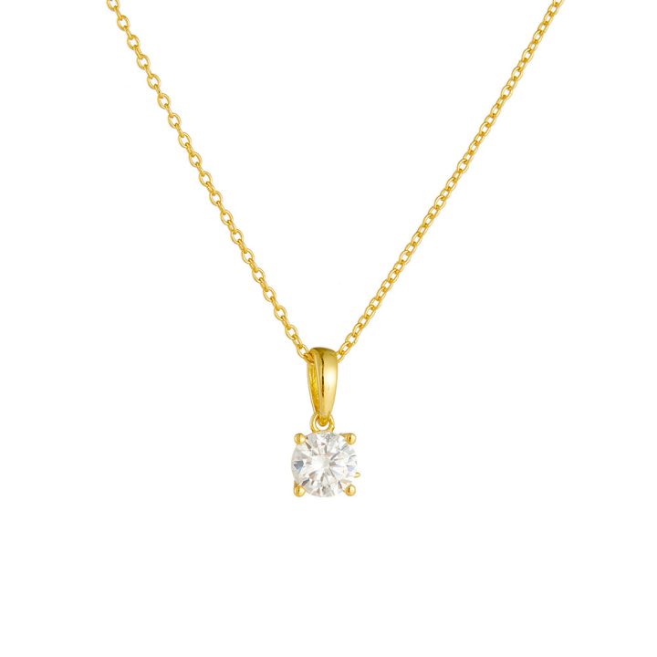 925 Sterling Silver Four-Prong Round Zircon Necklace, High-End Luxury Minimalist Style, European and American Ins Style, Exquisite and Simple Clavicle Chain