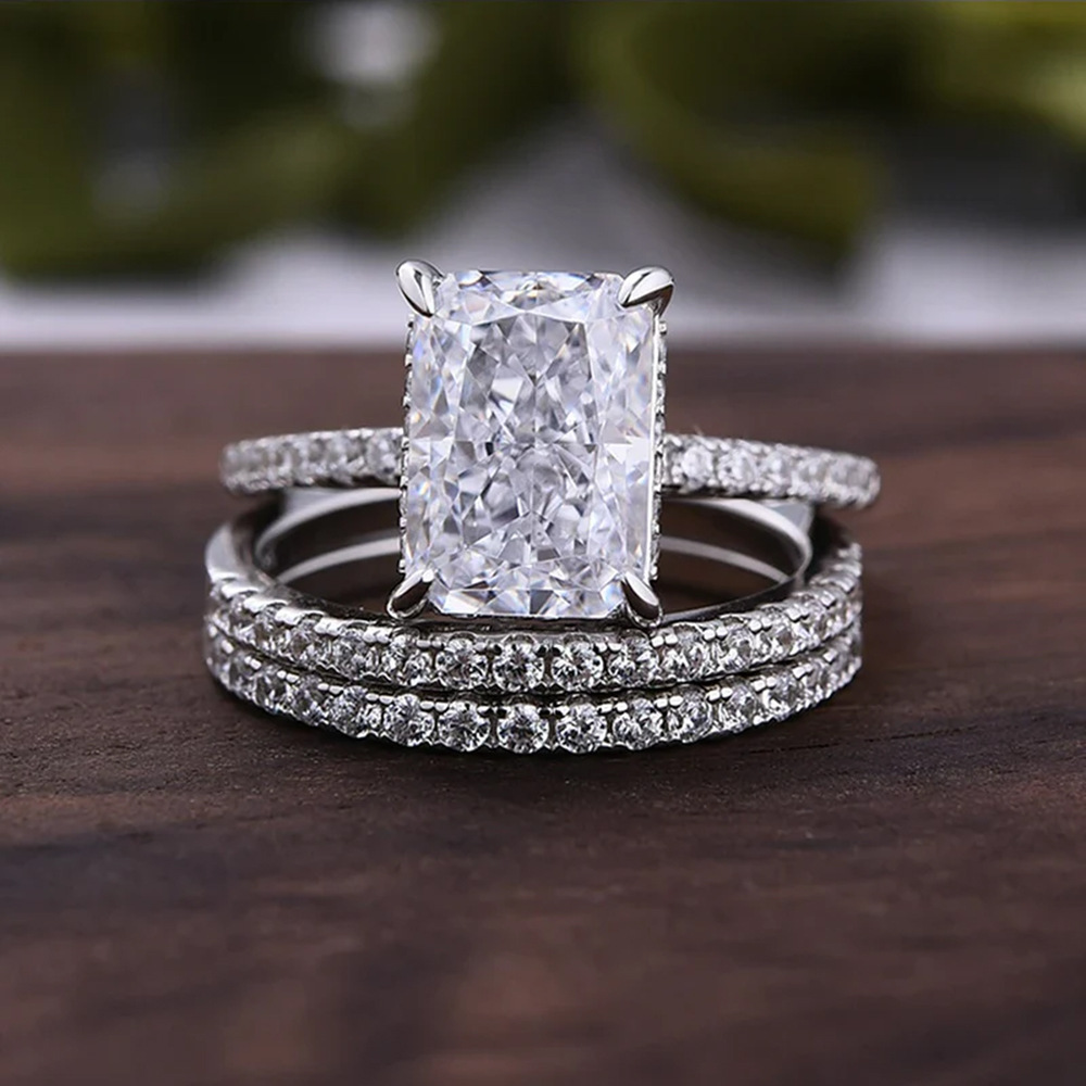 S925 Sterling Silver Super Sparkling Icy Flower Cut Zirconia Ring Set, High-Quality European and American Style, Light Luxury, INS Style Ring Set