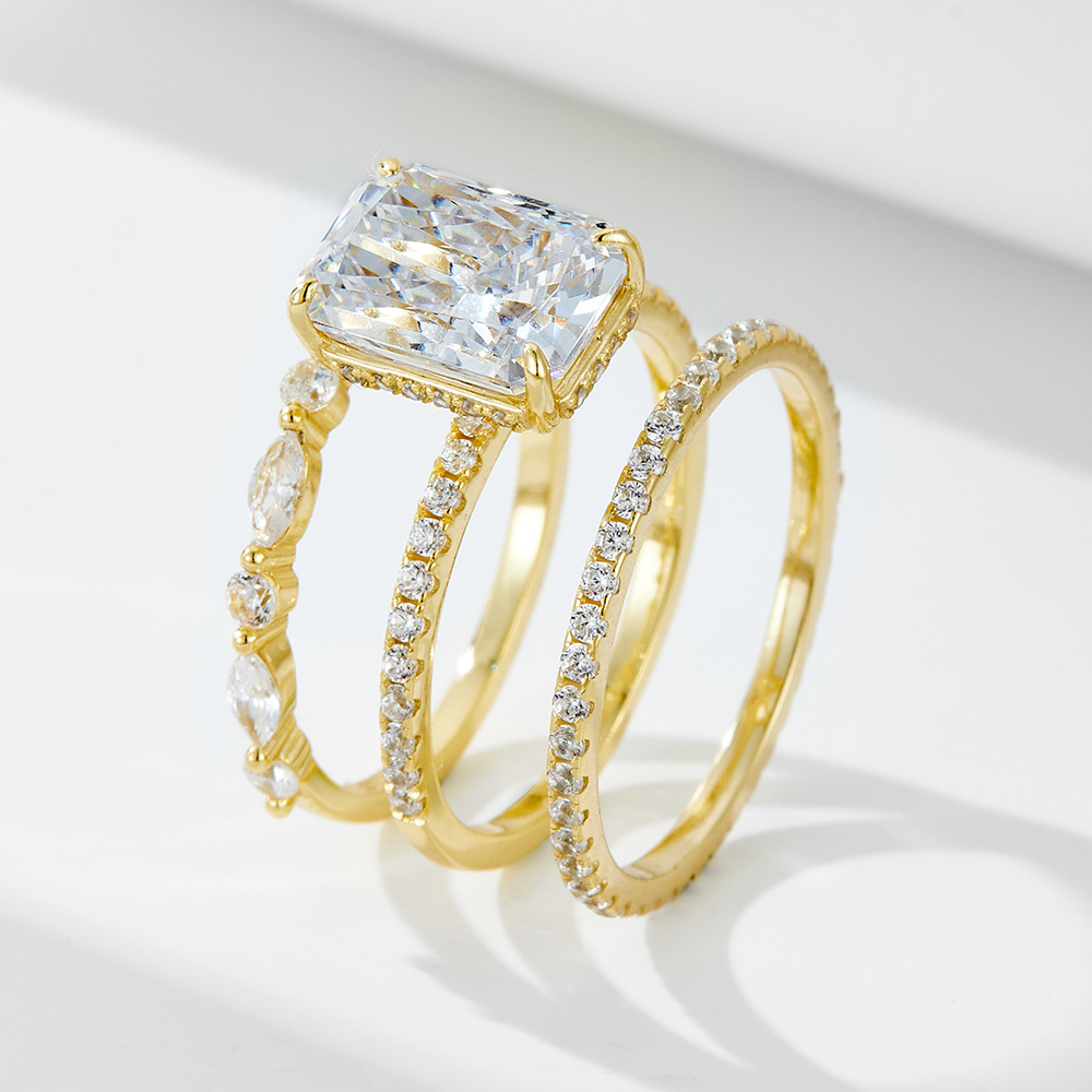 S925 Sterling Silver Super Sparkling Icy Flower Cut Zirconia Ring Set, High-Quality European and American Style, Light Luxury, INS Style Ring Set