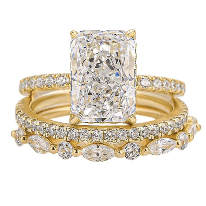 S925 Sterling Silver Super Sparkling Icy Flower Cut Zirconia Ring Set, High-Quality European and American Style, Light Luxury, INS Style Ring Set