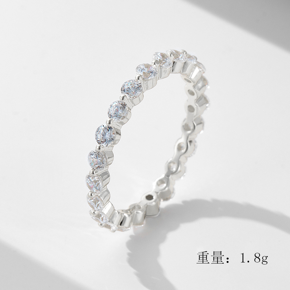 European and American style women's sterling silver rings, niche and unique full diamond zircon rings, combination rings, simple hand jewelry.