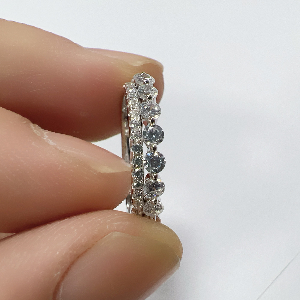 European and American style women's sterling silver rings, niche and unique full diamond zircon rings, combination rings, simple hand jewelry.
