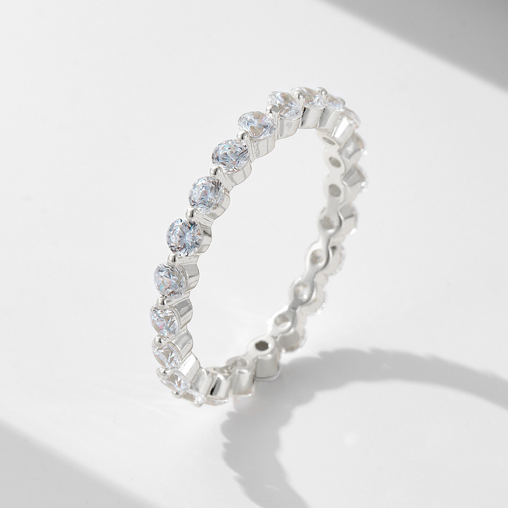 European and American style women's sterling silver rings, niche and unique full diamond zircon rings, combination rings, simple hand jewelry.