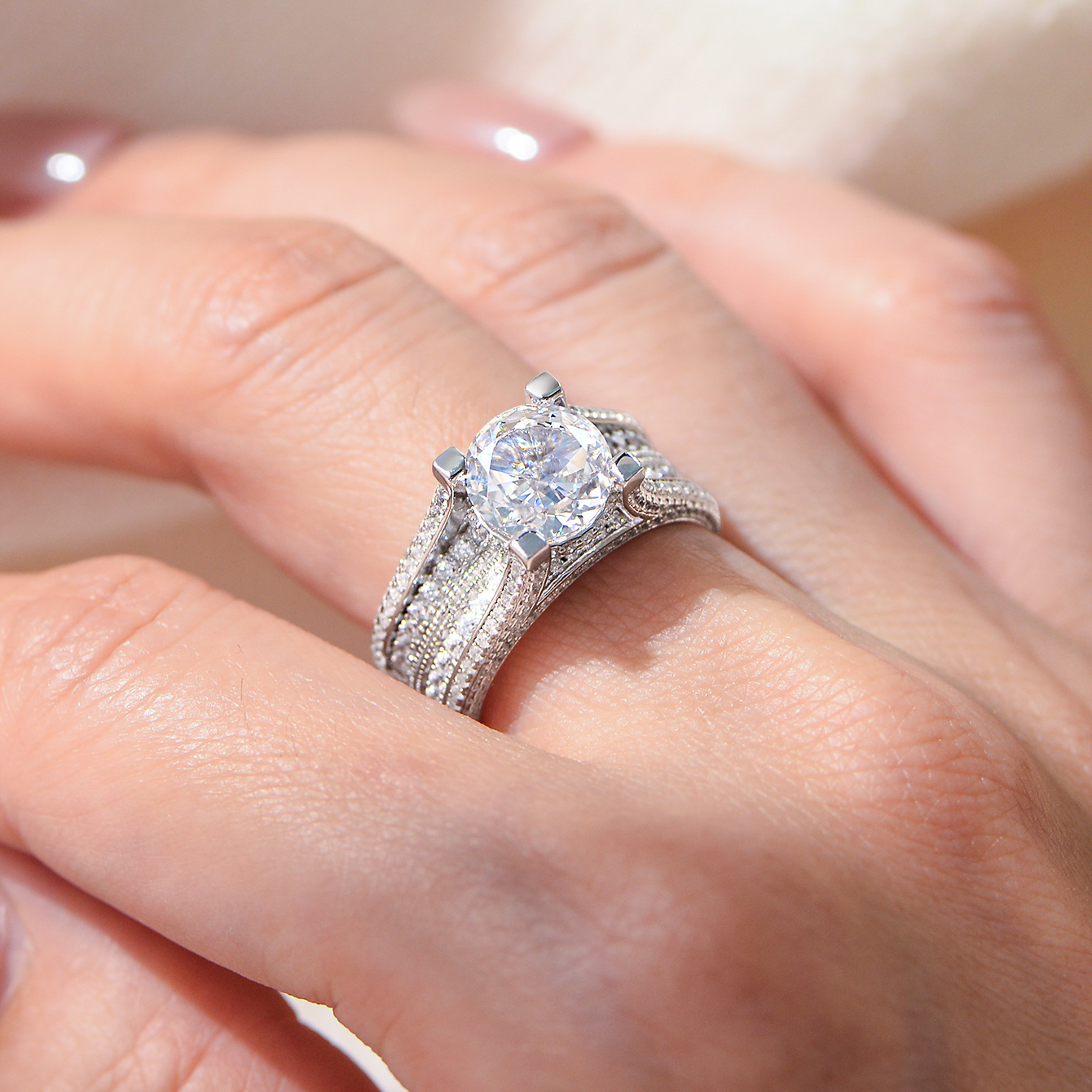 S925 Sterling Silver 5A Ice Flower Cut Zirconia Ring for Women, New European and American Style, Micro-paved Full Diamond Wedding Ring/Bracelet