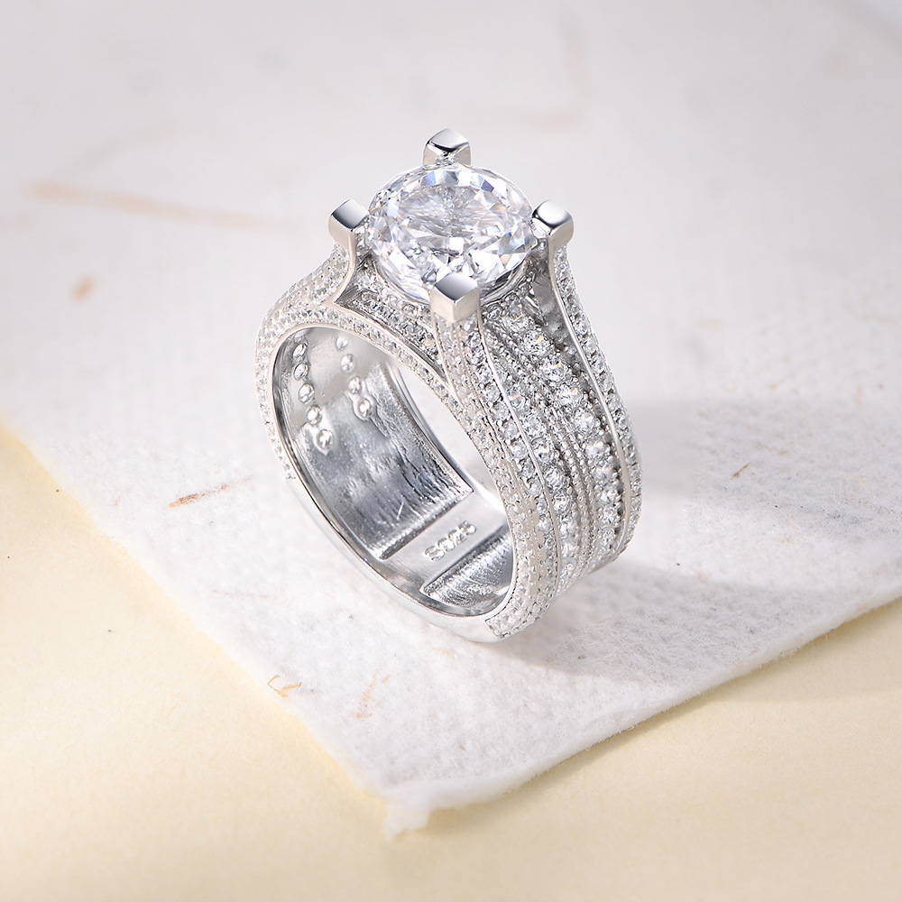 S925 Sterling Silver 5A Ice Flower Cut Zirconia Ring for Women, New European and American Style, Micro-paved Full Diamond Wedding Ring/Bracelet
