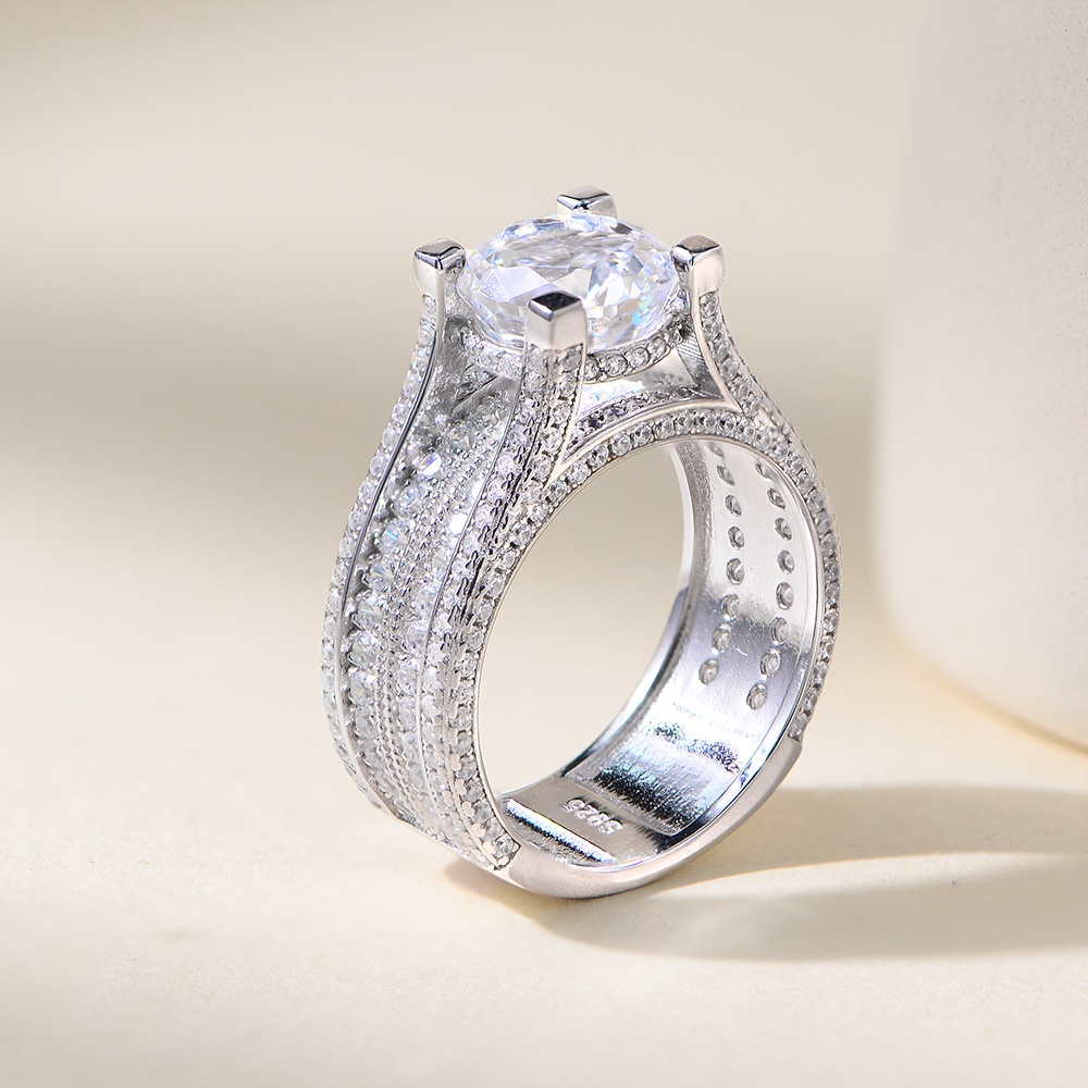 S925 Sterling Silver 5A Ice Flower Cut Zirconia Ring for Women, New European and American Style, Micro-paved Full Diamond Wedding Ring/Bracelet