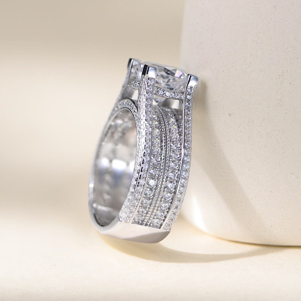 S925 Sterling Silver 5A Ice Flower Cut Zirconia Ring for Women, New European and American Style, Micro-paved Full Diamond Wedding Ring/Bracelet