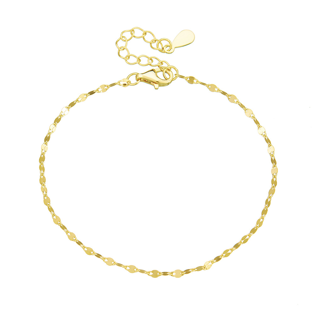 S925 sterling silver bracelet plated with 14K gold. Japanese-style design, exquisite and simple, sparkling with the word "kiss" on a plain chain.