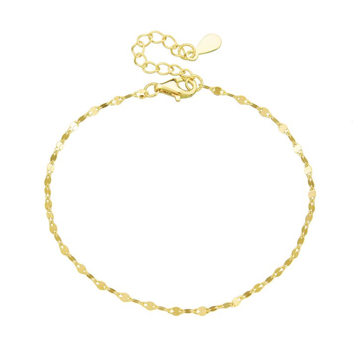 S925 sterling silver bracelet plated with 14K gold. Japanese-style design, exquisite and simple, sparkling with the word "kiss" on a plain chain.