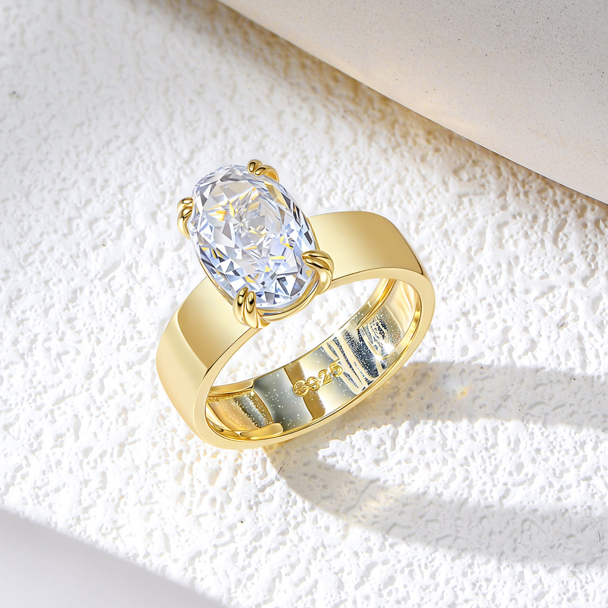 S925 sterling silver minimalist classic 8*12 ice flower cut zircon ring for women, European and American style, stackable wedding ring.