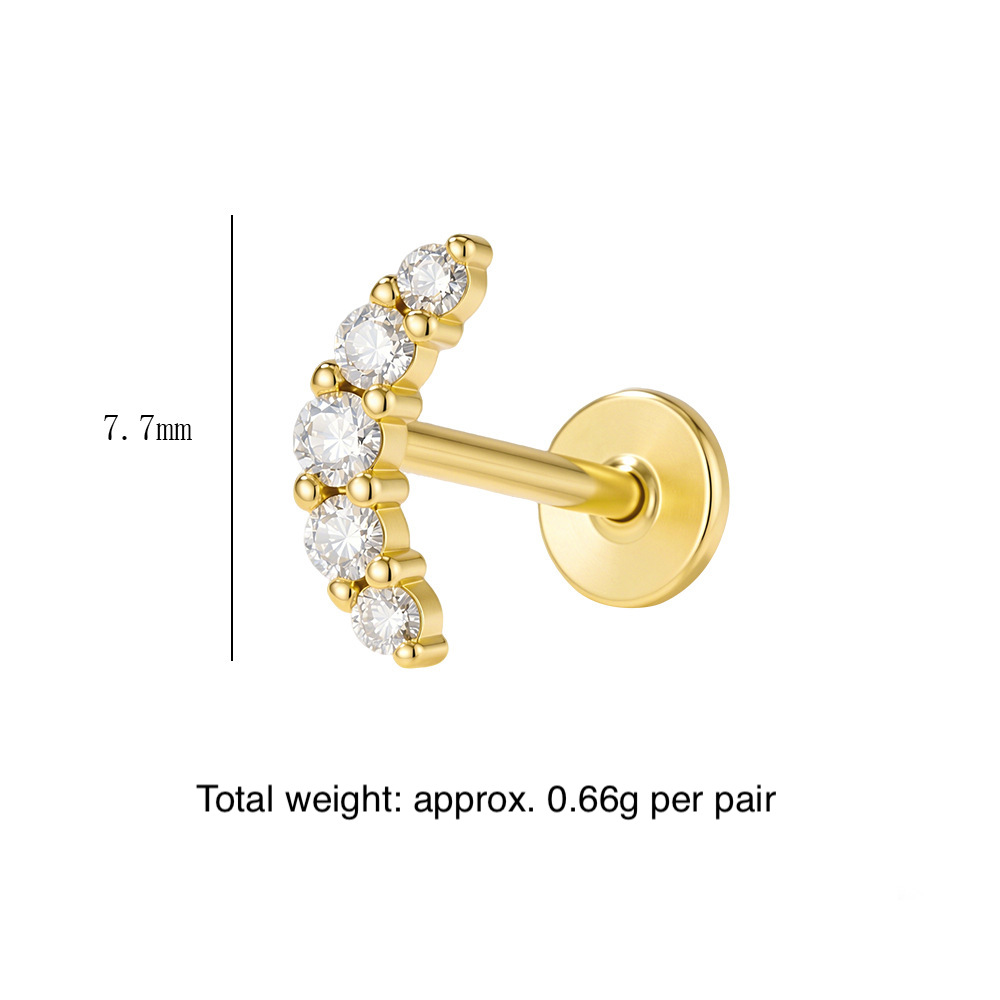 New European and American style versatile S925 sterling silver everyday diamond-encrusted cartilage flat-head spiral pierced ear stud earrings for women