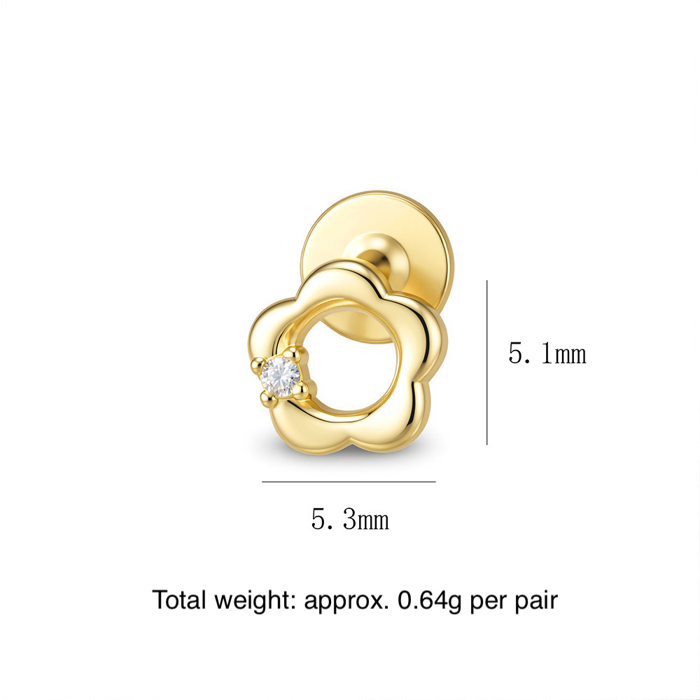 S925 Sterling Silver Hollow Out Small Flower Diamond Cartilage Spiral Pierced Earrings for Women, European and American Style, Versatile Stackable Earrings