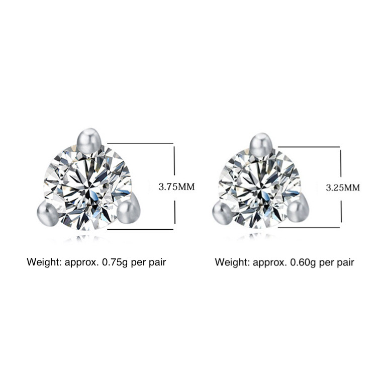 S925 Sterling Silver Three-Prong Round Zirconia Stud Earrings for Women, Fashionable, Simple, Mini Earrings, Elegant Wholesale Earrings, Small Jewelry