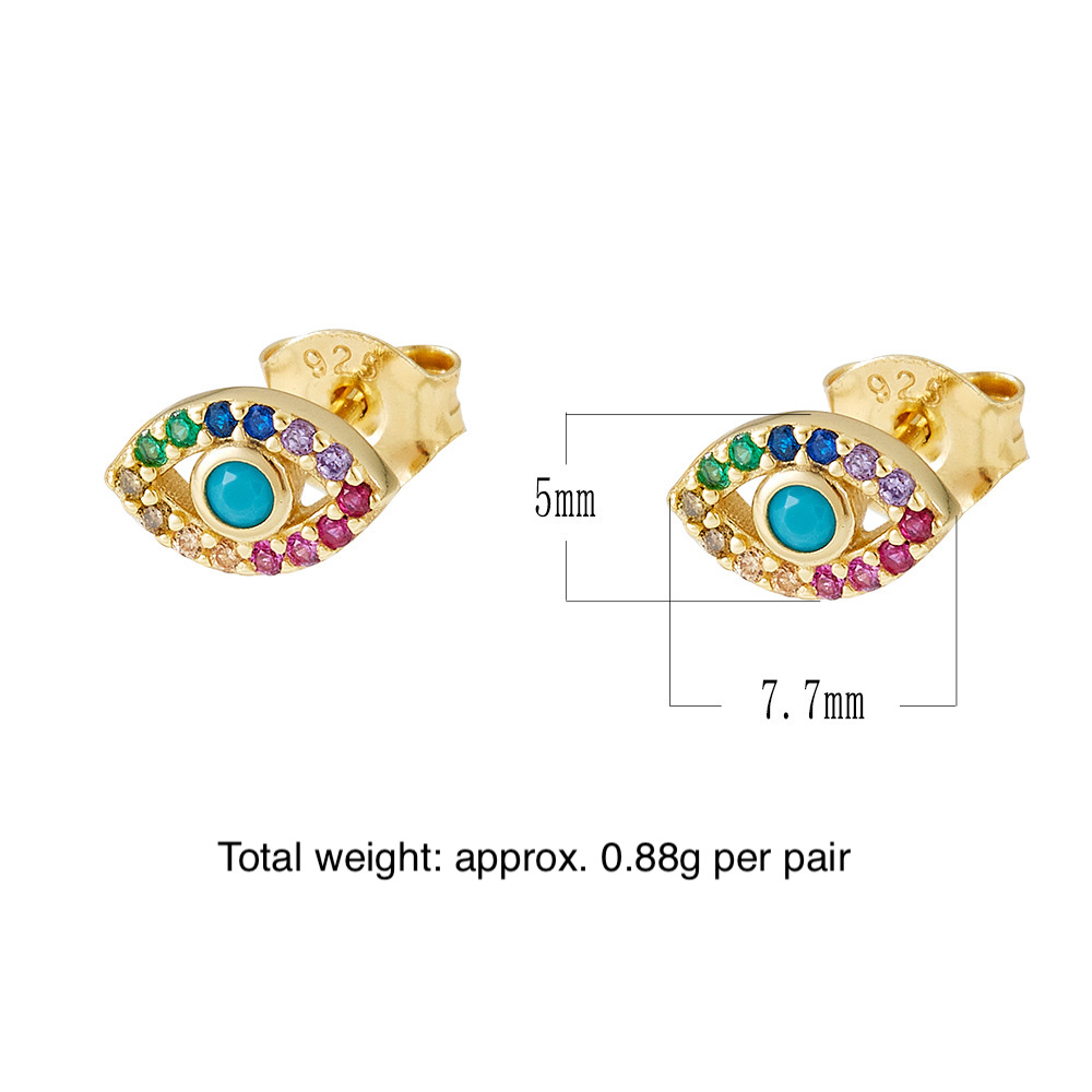 925 Sterling Silver Evil Eye Earrings for Women, European and American Style, Niche Luxury, Micro-set Zircon Eye Stud Earrings