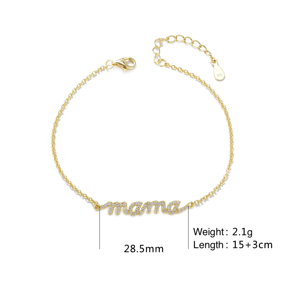 S925 Sterling Silver Zircon Letter "Mama" Bracelet for Women, New European and American Style, Micro-painted Zircon Mother's Day Jewelry