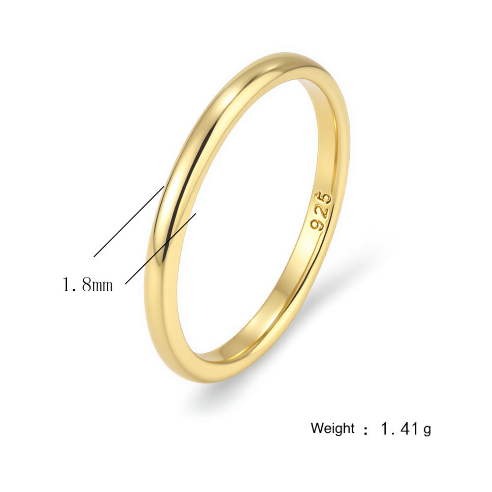 Plain sterling silver ring for women, plated with 14K gold, Korean style, minimalist, understated luxury, thin pinky ring, smooth index finger ring.