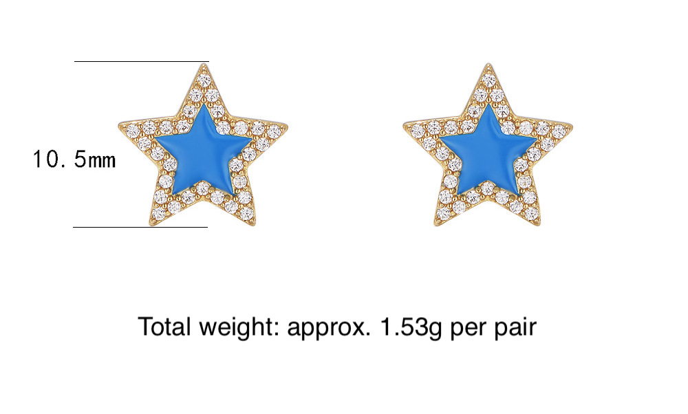 S925 Sterling Silver Micro-paved Zircon Epoxy Resin Five-Pointed Star Earrings for Women, New European and American Style, Diamond-set Star Earrings