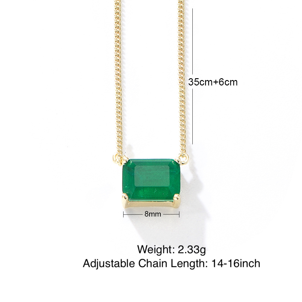 S925 Sterling Silver Square Emerald Gemstone Necklace for Women, Niche Design, Light Luxury, Simple, Single Diamond Clavicle Chain