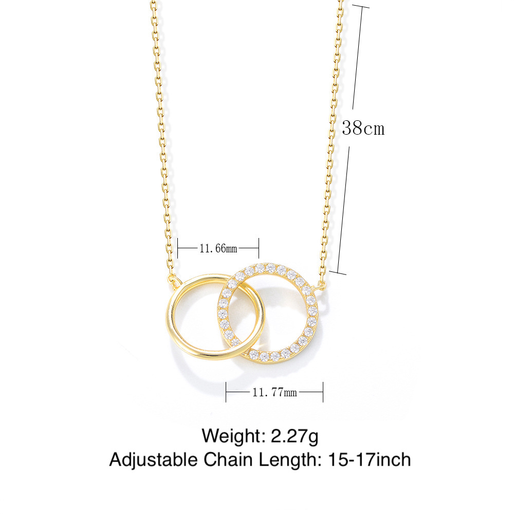 S925 Sterling Silver Fashionable and Simple Diamond-Studded Double Circle Necklace Set, European and American Style Ins Style Women's Collarbone Chain